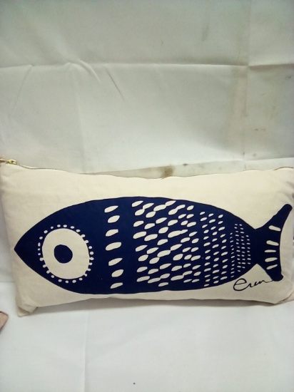 Blue Fish Accent Pillow with Removable Cover 19” x 9”
