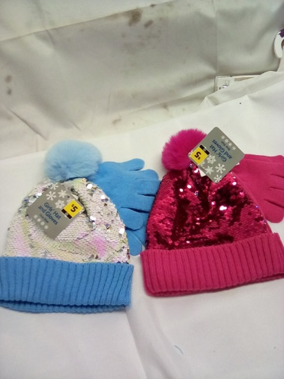 Girls Sequence Hat and Gloves Sets Qty 2 Sets