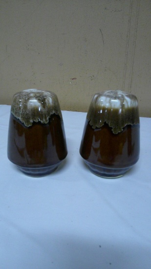 Vintage Brown Drip Glaze Pottery Salt & Pepper Shakers