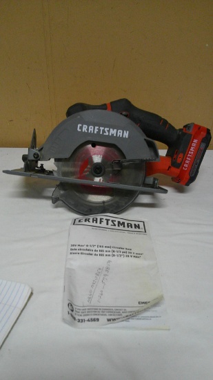 Craftsman 6.5in/20 V Lithium Ion Cordless Circular Saw w/ Battery & Manual