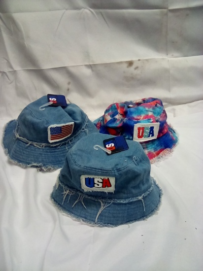 USA Bucket Hats Qty 3