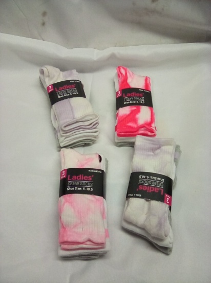 Ladies Crew Socks Size 4-10.5 3 Pairs Per Pack Qty 4 Packs