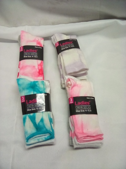 Ladies Crew Socks Size 4-10.5 3 Pairs Per Pack Qty 4 Packs