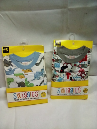 Swiggles Boys Tight Fit Pajamas Size 12M and 6/7 Qty 2 Sets