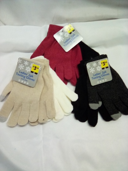 Ladies 2pk Texting Gloves One Size Qty 3 Packs