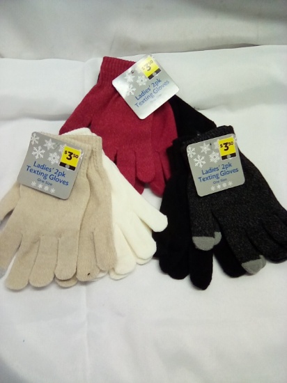 Ladies 2pk Texting Gloves One Size Qty 3 Packs