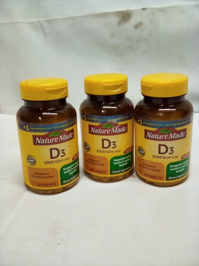 Qty 3 Nature Made D3 2000IU 220 Tablets per Bottle