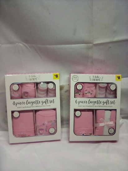 Baby 6 Piece Gift Set (Infant Cap, 3 Washcloths, Mittens, & Socks) Qty 2 Sets