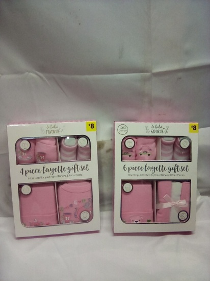 Baby 6 Piece Gift Set (Infant Cap, 3 Washcloths, Mittens, & Socks) Qty 2 Sets