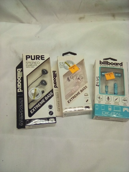 Billboard Stereo Ear Buds with Mic Qty 3