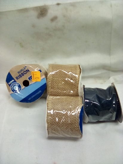 Qty 3 Burlap Ribbon 2.5” Wide/ Jean Colored Decorative Ribbon2.5” x 12ft