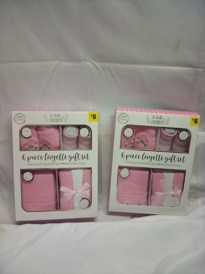 Baby 6 Piece Gift Set (Infant Cap, 3 Washcloths, Mittens, & Socks) Qty 2 Sets