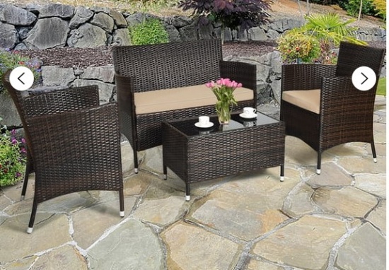 Patiojoy 4 Piece Patio Rattan Wicker Furniture