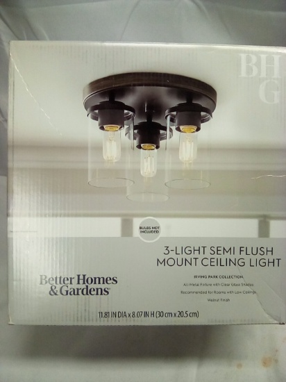 BHG 3 Light Semi Flush Mount Ceiling Light All Metal Fixture Glass Shades