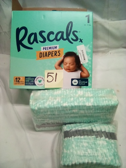 Rascals Premium Diapers Size 1 6-11lbs 51ct