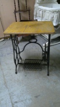 Cast Iron Base Treadall Sewing Machine Oak Top Side Table