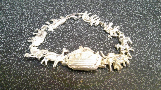 Ladies Sterling Silver Noah's Ark Charm Bracelet