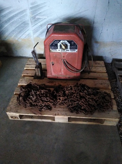 Lincoln arc welder with weld sticks, various tow Chains