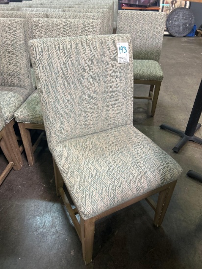 Wood Frame Dining Chairs with Green Upholstery