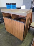 Stone Top Faux Wood Veneer Double Trash Receptacle