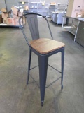 Black Metal Bar Stools with Faux Wood Seats