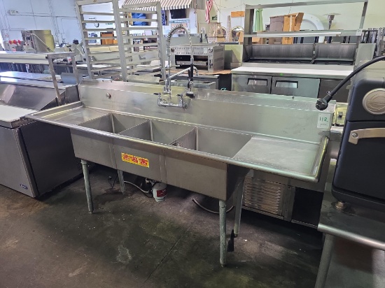 91 in. Stainless Steel 3 Compartment Sink with Pre Rinse