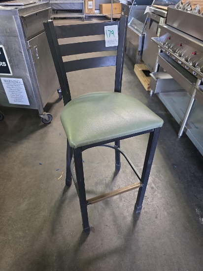 Black Metal Frame Ladderback Bar Stools with Multicolor Seat Cushions