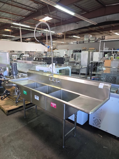 ACE 90 in. Stainless Steel 3 Compartment Sink with Pre Rinse