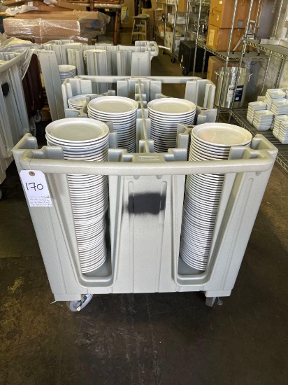 Cambro Adjustable Plate Dolly with 5 Stacks of 7 in. White Ceramic Plates