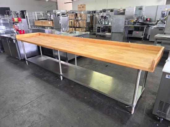 144 in. x 30 in. Coved Maple Top Stainless Steel Bakers Table