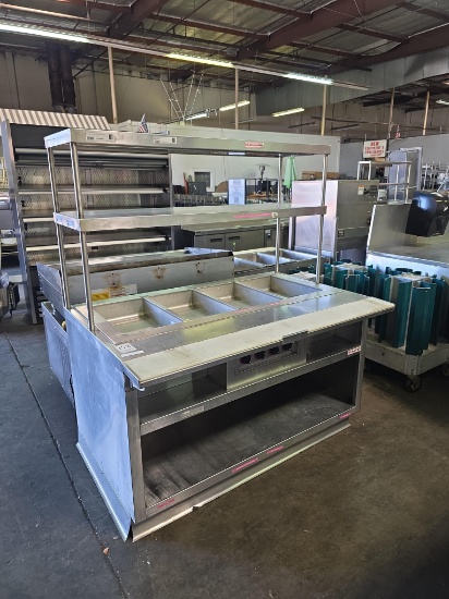 60 in. Stainless Steel Electric 4 Pan Steam Table with Double Overshelf