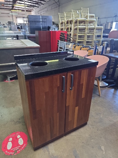 31 in. Black Granite Top 2 Hole Solid Wood Trash Station