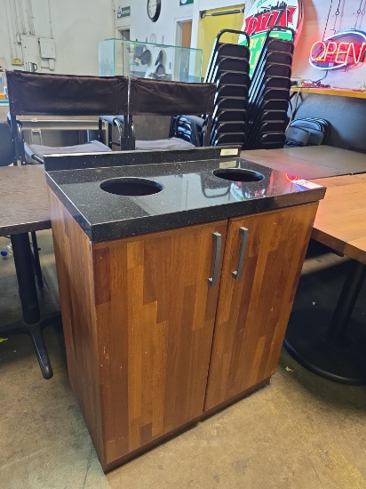 31 in. Black Granite Top 2 Hole Solid Wood Trash Station