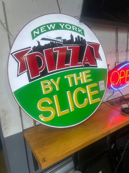 35 in. Round New York Pizza By The Slice Lighted Sign