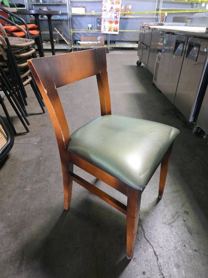 Sunburst Wood Frame Dining Chairs with Green Seat Cushions