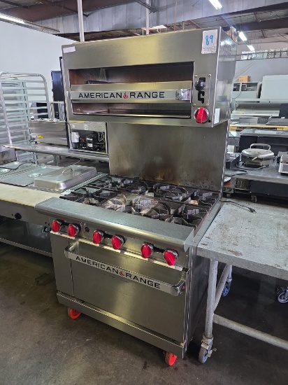 American Range 36 in. 6 Open Burner Gas Range with Oven and Salamander