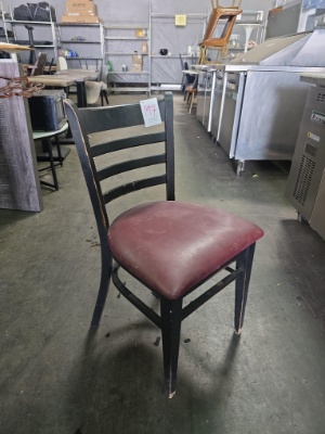 Black Wood Ladderback Chairs with Burgundy Upholstered Seats