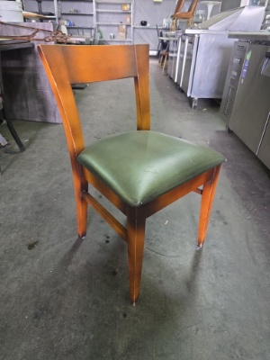 Sunburst Wood Frame Dining Chairs with Green Upholstered Seats