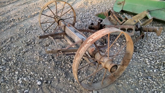 Pair of Antique Steel Wheel with Wood Beams