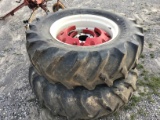 16.9X30 TRACTOR TIRES AND WHEELS W/ WEIGHTS