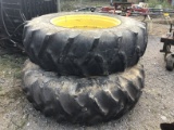 20.8-38 TRACTOR TIRES AND RIMS ( 1 TIRE IS BAD )