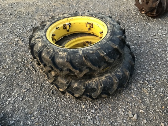 (2) 9.5/24 HARVEST KING JD TRACTOR TIRES AND RIMS