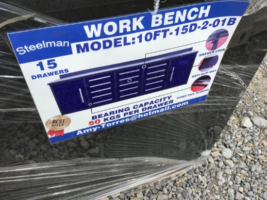 10FT WORK BENCH W/ 15 DRAWERS