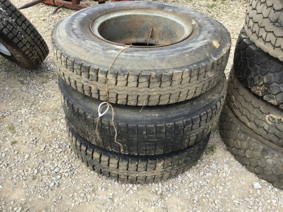 (3) DUNLOP 9.00R20 SEMI TIRES AND RIMS - ALL ONE PRICE