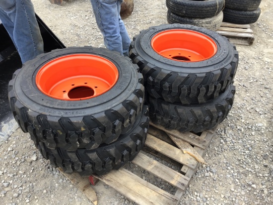 (4) NEW 10-16.5 LOADMAXX SKID STEER TIRES AND RIMS FOR BOBCAT - ALL ONE PRICE