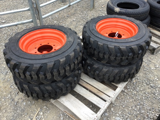 (4) NEW 10-16.5 LOADMAXX SKID STEER TIRES AND RIMS FOR BOBCAT - ALL ONE PRICE