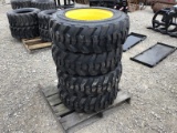 (4) 10-16.5 LOADMAXX SKID STEER TIRES ON NH/JD/CAT WHEELS - ALL ONE PRICE