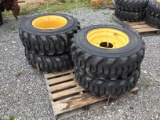 (4) NEW 12-16.5 SKID STEER TIRES AND RIMS (JD/NH/CAT) - ALL ONE PRICE