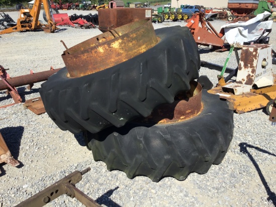 (2) 18.4/38 FIRESTONE TRACTOR DUALS W/ HARDWARE - BOTH ONE PRICE