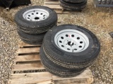 (4) 205-75-R15 TRAILER TIRES AND 5 LUG RIMS - ALL ONE PRICE